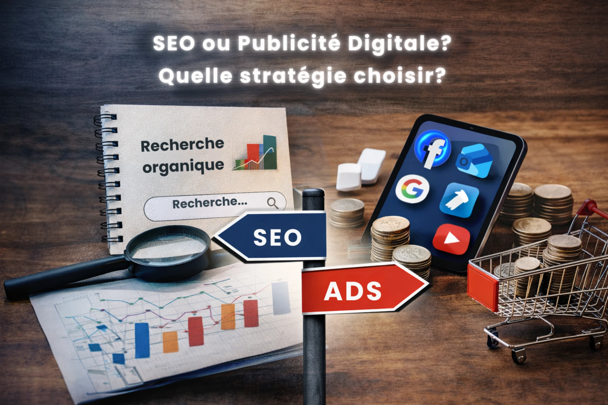 comparaison entre seo et publicité digitale avec analyse marketing et stratégies d’acquisition en ligne