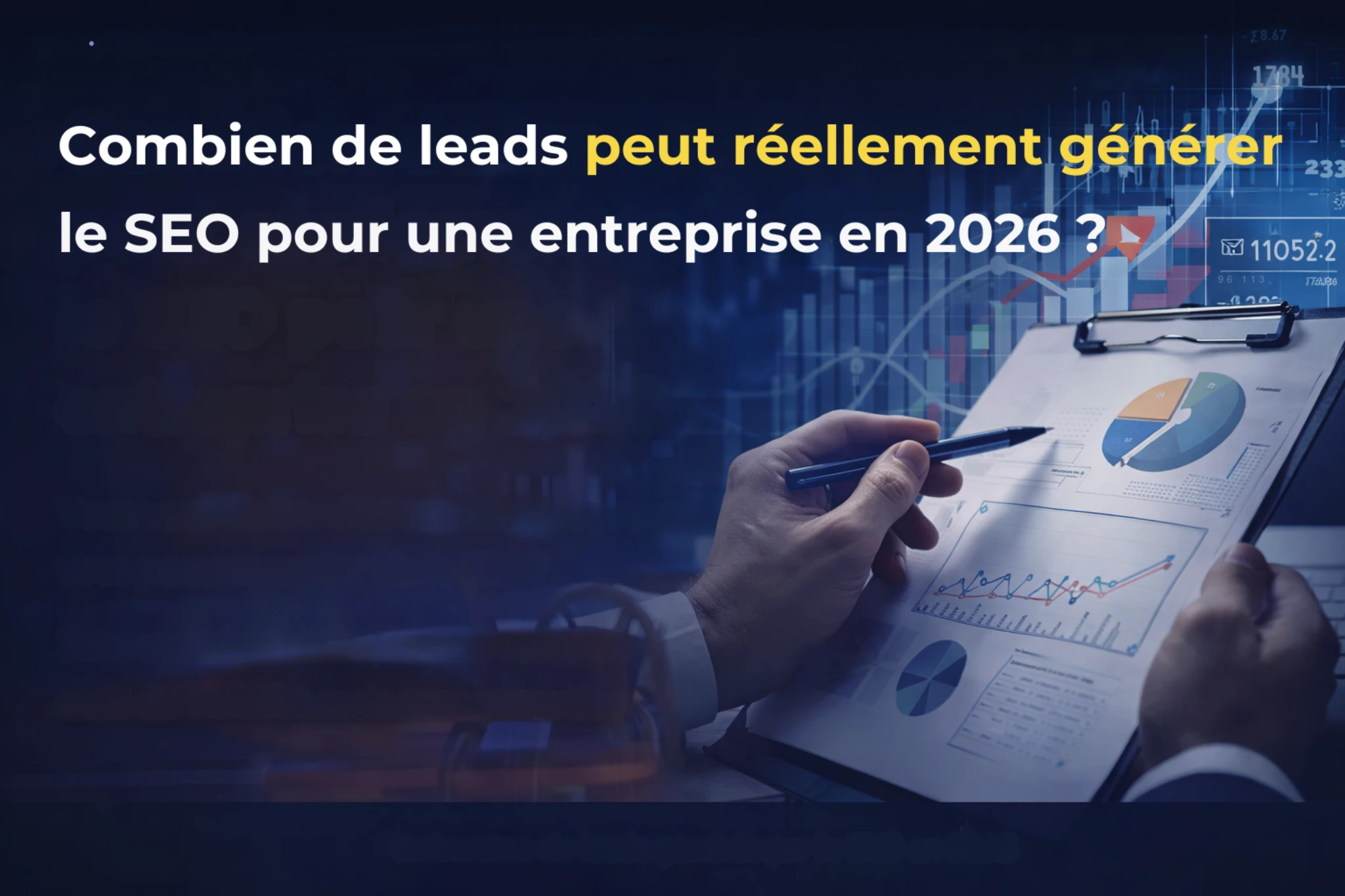 Analyse de performance SEO avec graphique de croissance et estimation de leads générés pour une entreprise